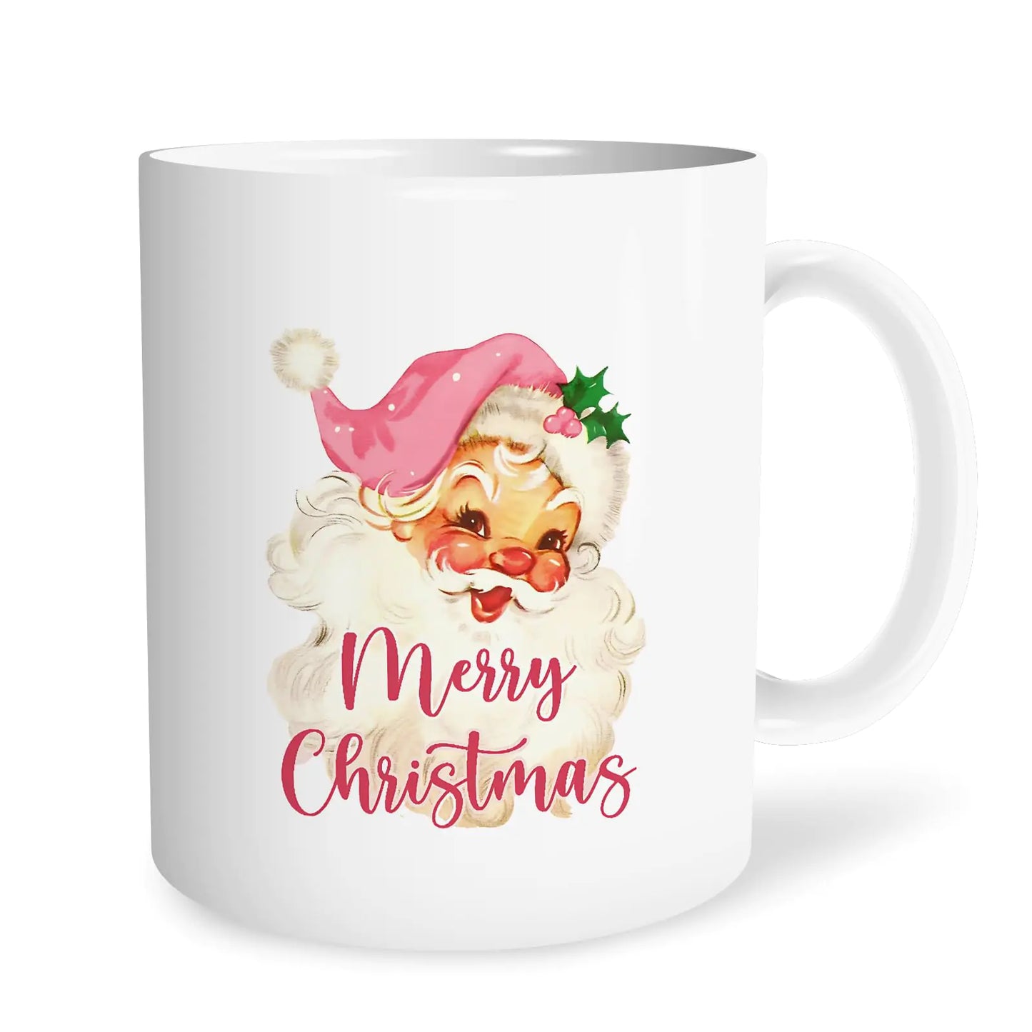URLLUAE Santa Mugs Vintage Pink Christmas Mug Ceramic Gifts for Women 11 Oz