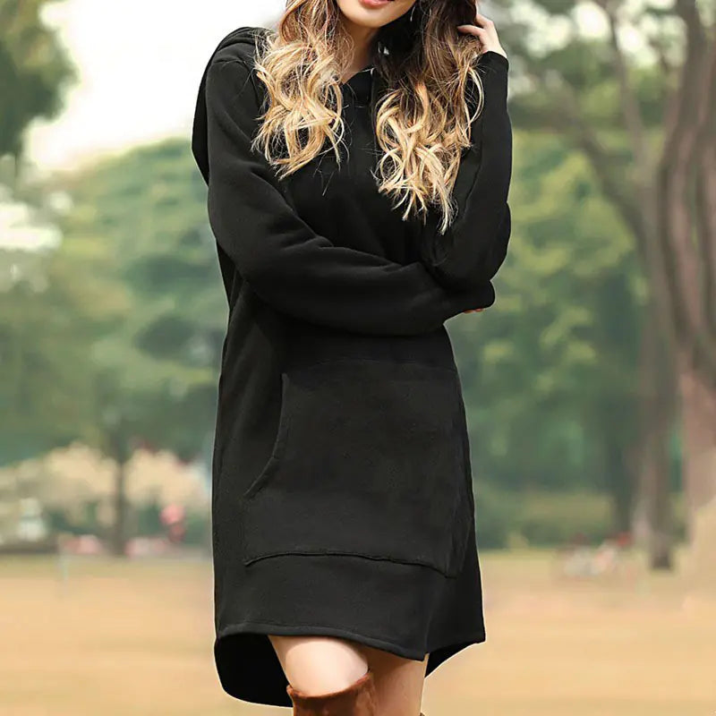 Hooded Pocket Sweatshirt Dress for Women (Fall/Winter).
