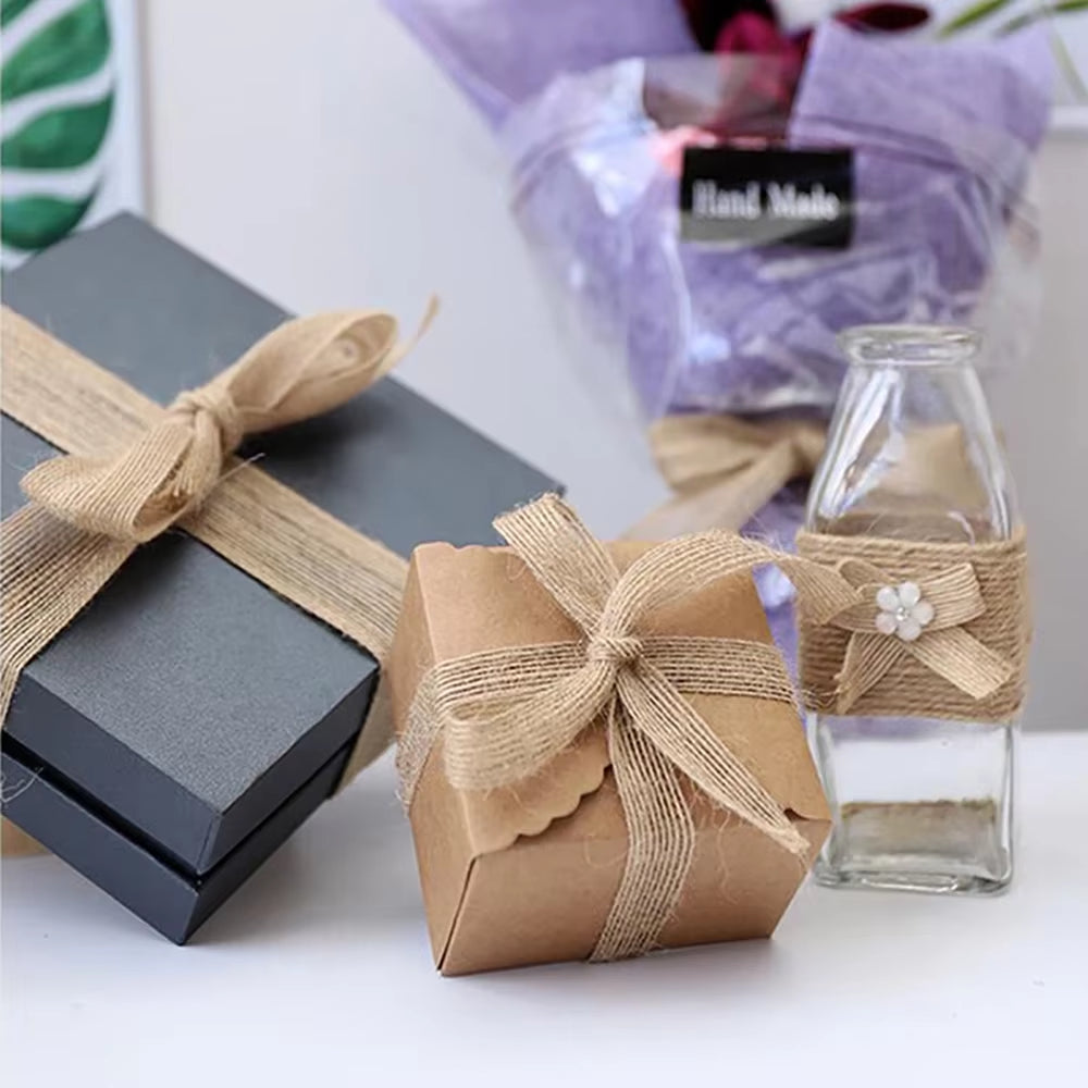 5M/Roll Natural Jute Burlap Hessian Ribbon Rolls Wedding Party Decor