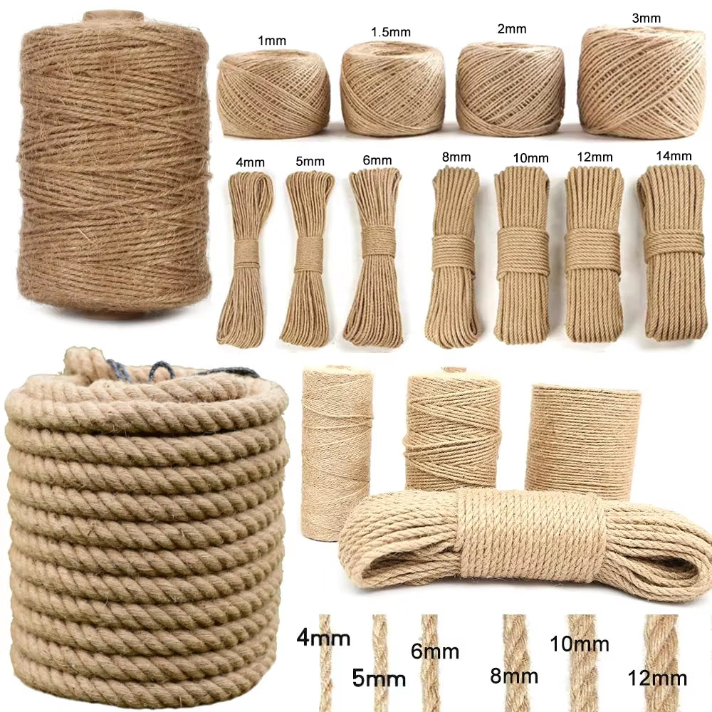 1-14Mm Natural Jute Twine Vintage for DIY Crafts Gift Wrapping 2-100M