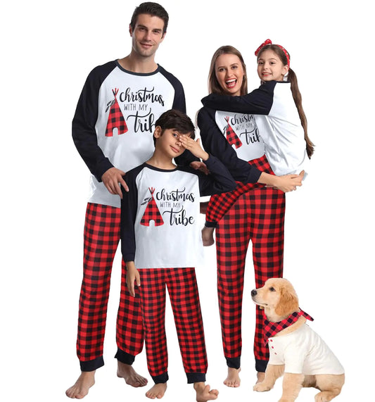 ENJOYNIGHT Matching Family Christmas Pajamas Set Soft Long Sleeve Xmas Sleepwear Print Pjs Matching Sets(X-LargeMen-Lattice-Hat)