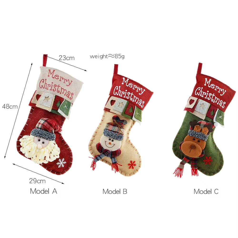 Christmas Stocking Large Xmas Gift Bags Fireplace Decoration Socks New Year Candy Holder Christmas Decor for Home
