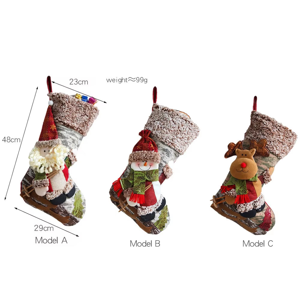 Christmas Stocking Large Xmas Gift Bags Fireplace Decoration Socks New Year Candy Holder Christmas Decor for Home