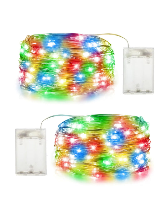 Blingstar Fairy Lights Battery Operated Christmas Lights 2 Pack 19.6Ft 60LED Mini Halloween Lights Silver Wire Small String Lights for Christmas Tree Bedroom Party Tabletop Garland Crafts Multicolor