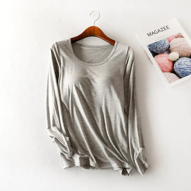 Modal Long Sleeve Pajamas with Chest Pads for Women