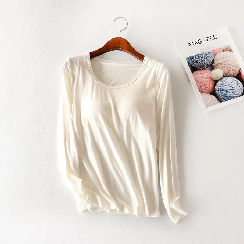 Modal Long Sleeve Pajamas with Chest Pads for Women