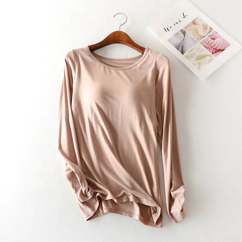 Modal Long Sleeve Pajamas with Chest Pads for Women
