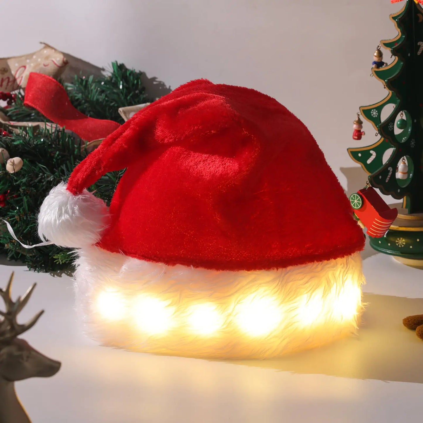 Christmas Hat LED Light Plush Supplies Luminous for men and women