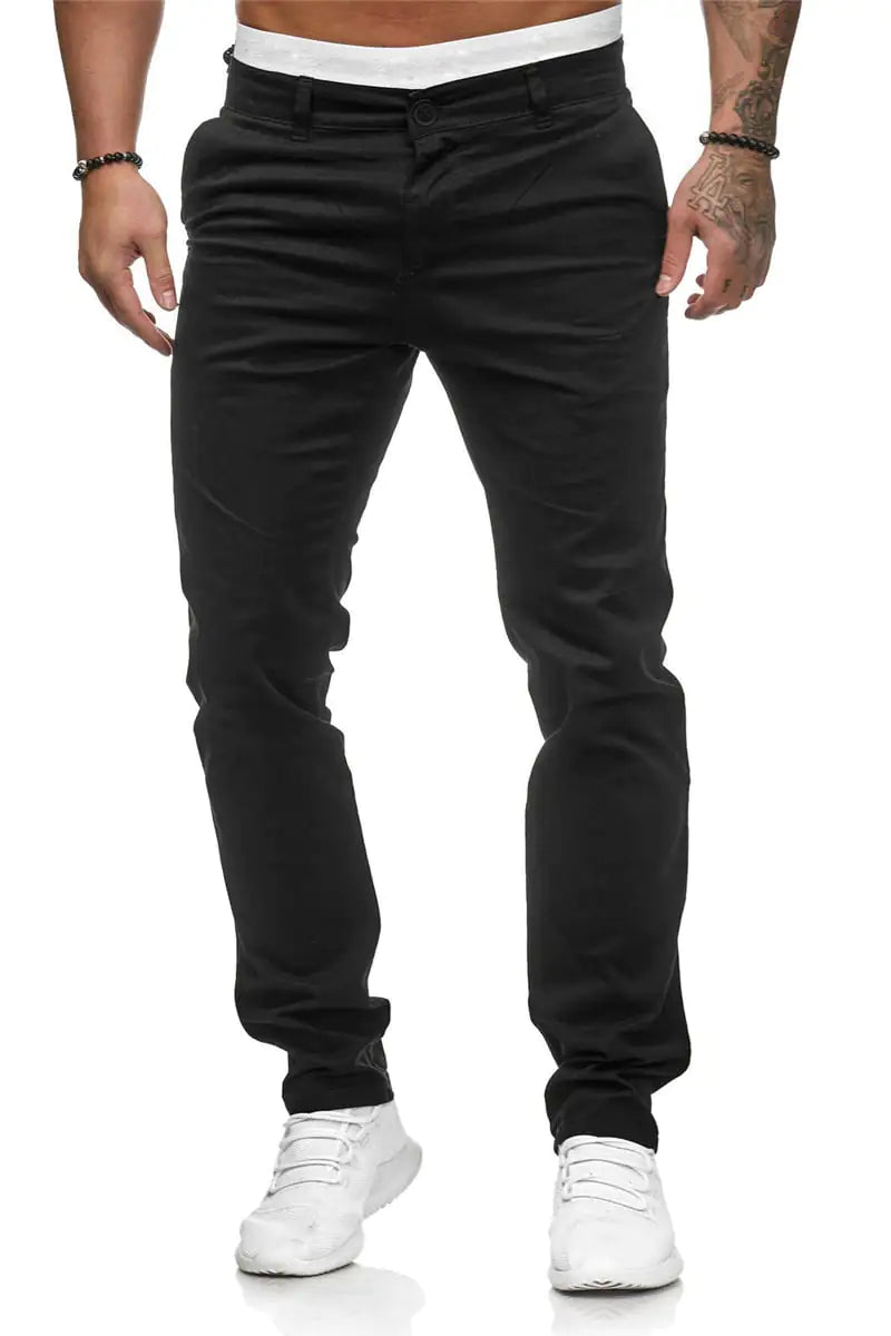 Euro American Style Men's Casual Pants - Solid Straight Fit.