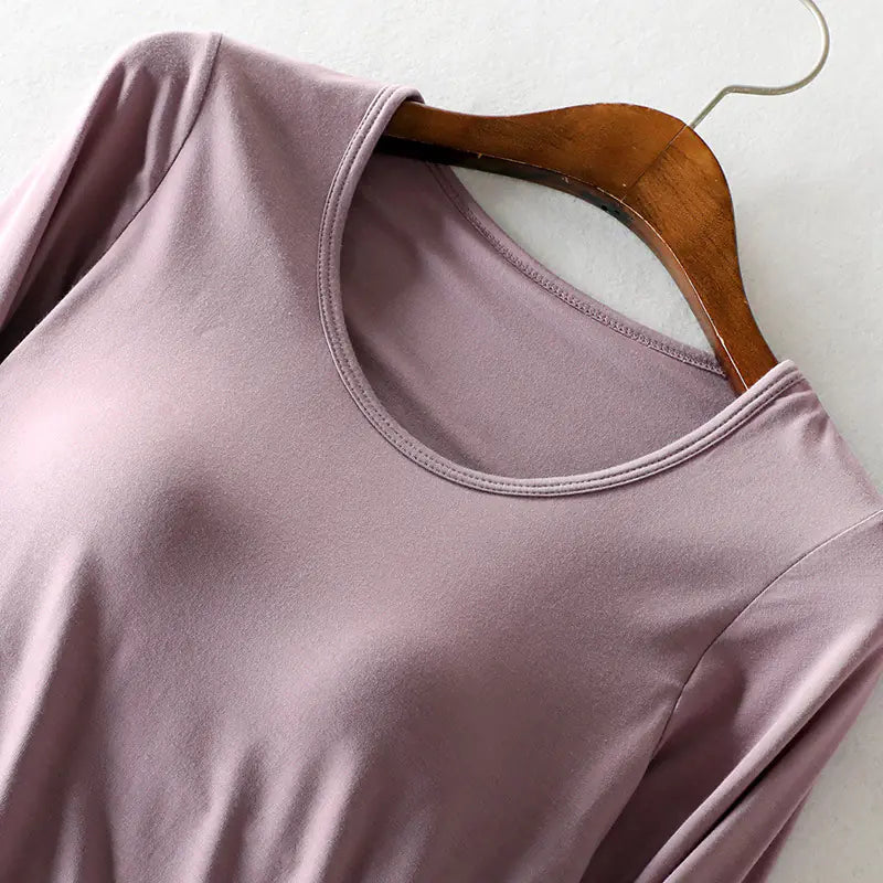 Modal Long Sleeve Pajamas with Chest Pads for Women