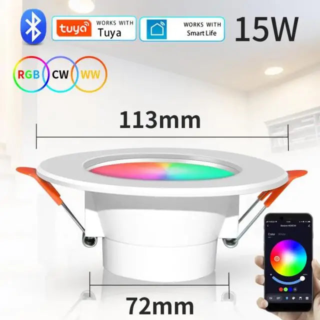 TUYA  LED Downlight Dimmable AC85-265V 10W 15W  Intelligent Graffiti Control Voice APP RGB CW Full Color Spot Ceiling Recessed