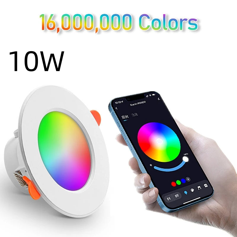TUYA  LED Downlight Dimmable AC85-265V 10W 15W  Intelligent Graffiti Control Voice APP RGB CW Full Color Spot Ceiling Recessed