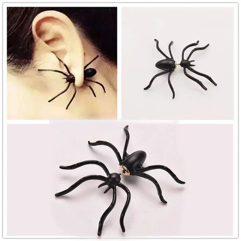 3D Punk Style Black Spider Halloween Animal Stud Earrings Vintage Fashion