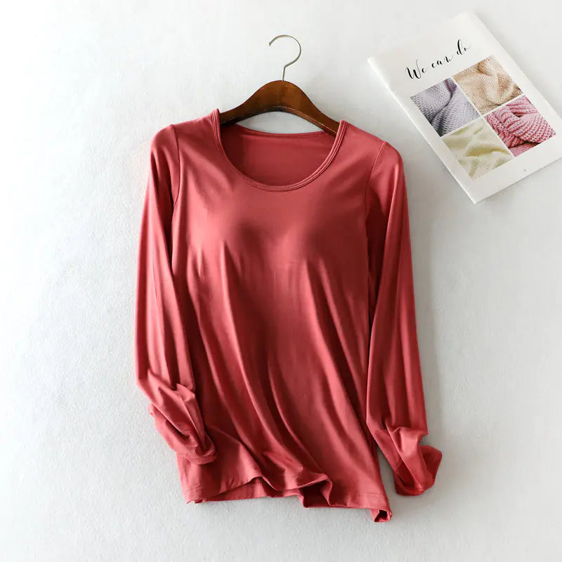 Modal Long Sleeve Pajamas with Chest Pads for Women