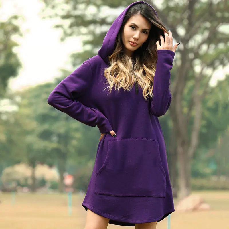 Hooded Pocket Sweatshirt Dress for Women (Fall/Winter).