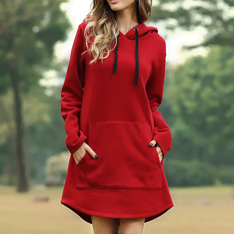 Hooded Pocket Sweatshirt Dress for Women (Fall/Winter).