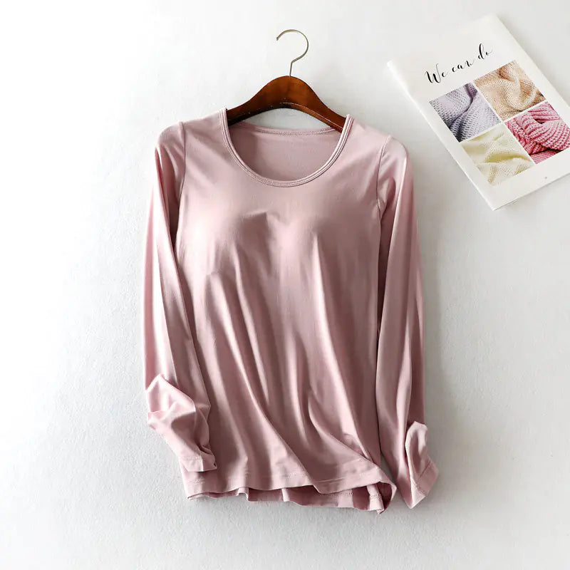 Modal Long Sleeve Pajamas with Chest Pads for Women
