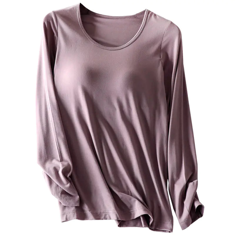 Modal Long Sleeve Pajamas with Chest Pads for Women