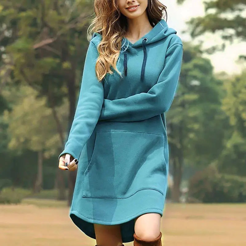 Hooded Pocket Sweatshirt Dress for Women (Fall/Winter).