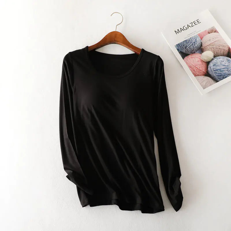 Modal Long Sleeve Pajamas with Chest Pads for Women