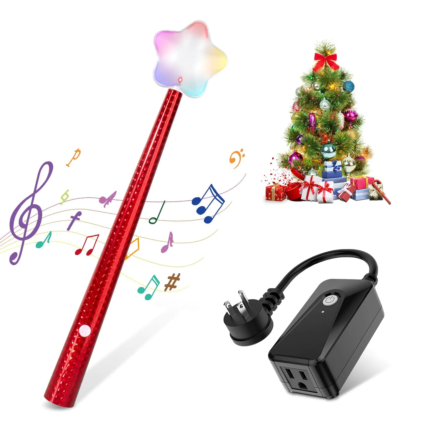 Magic Christmas Light WandWireless Remote Control Outlet for Christmas Tree Lights and Home Decoration LightsRemote Magic Switch Kit with Music Surpised for KidsRed