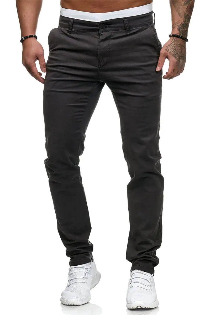 Euro American Style Men's Casual Pants - Solid Straight Fit.