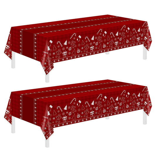 Christmas Disposable Tablecloth 2 Pack Plastic 54 x 108 Inch IndoorOutdoorHomeParties