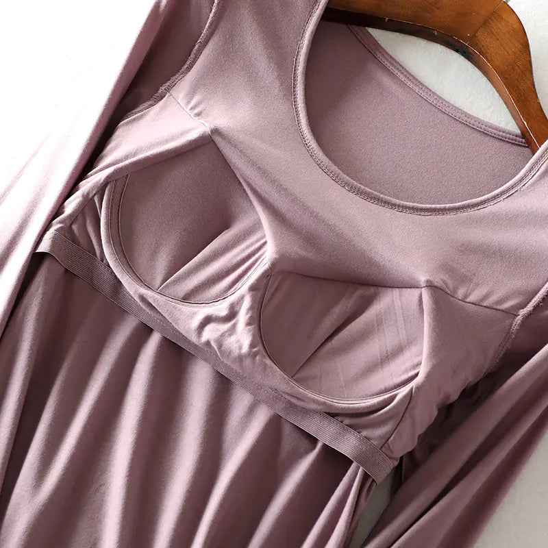 Modal Long Sleeve Pajamas with Chest Pads for Women
