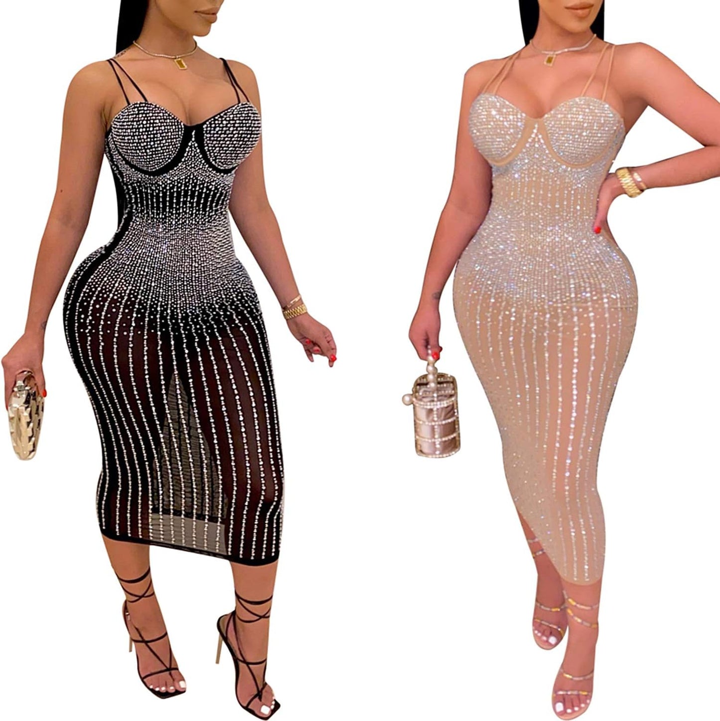 Women Long Sleeve Birthday Dresses Sexy Hot Diamond Process Sexy Dress Party