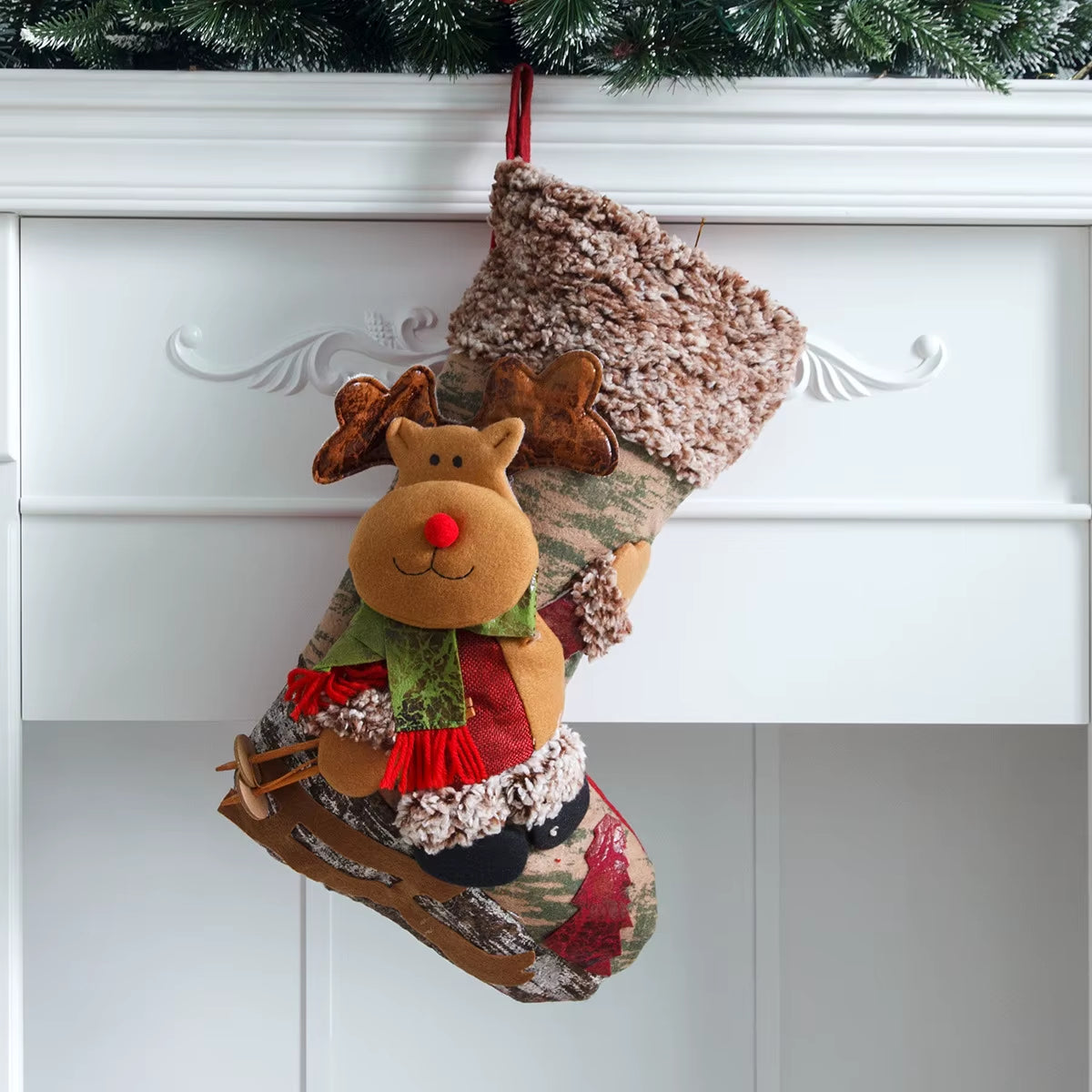 Christmas Stocking Large Xmas Gift Bags Fireplace Decoration Socks New Year Candy Holder Christmas Decor for Home