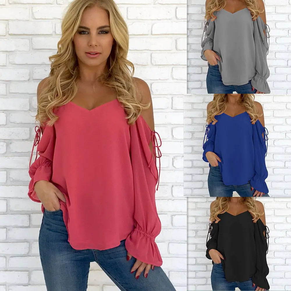 Off-Shoulder Chiffon Blouse with Straps for Women