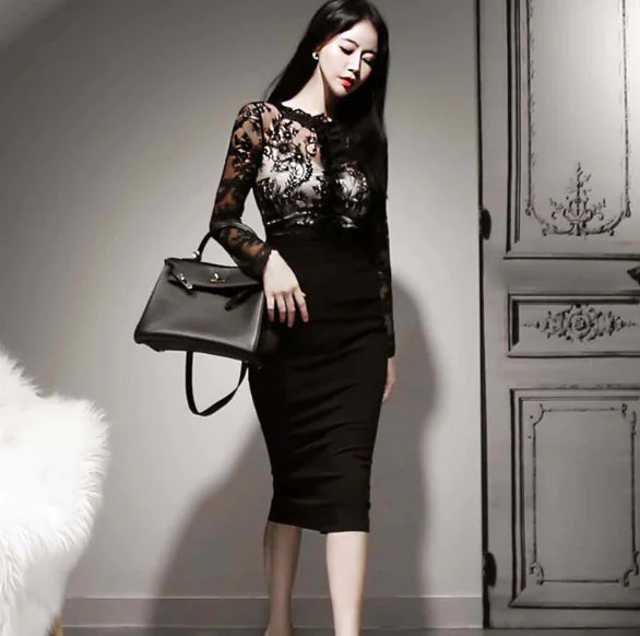 Fashionable Lace Bodycon Dress - Lace Midi Dress