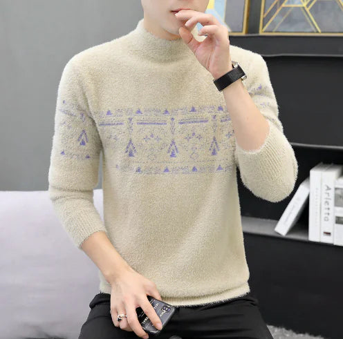 Mink Fleece Half Turtleneck Men's Warm Sweater.