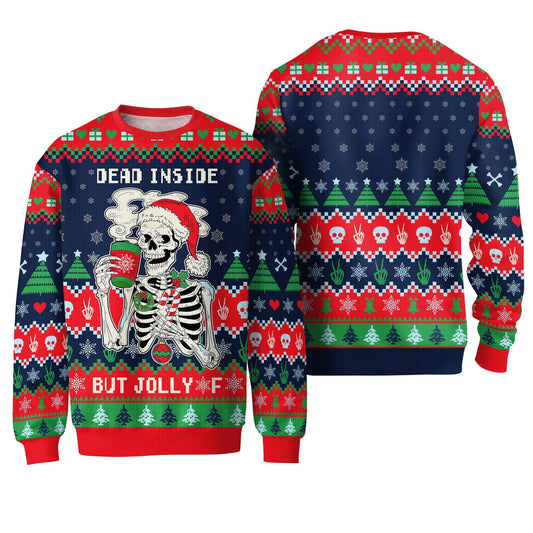 NebulaRave Dead Inside Christmas Sweater - Jolly Ugly Xmas Sweater - Skeleton Ugly Christmas Sweater - Horror Christmas Movie Sweater for Men - Christmas Oufits for Women (M)
