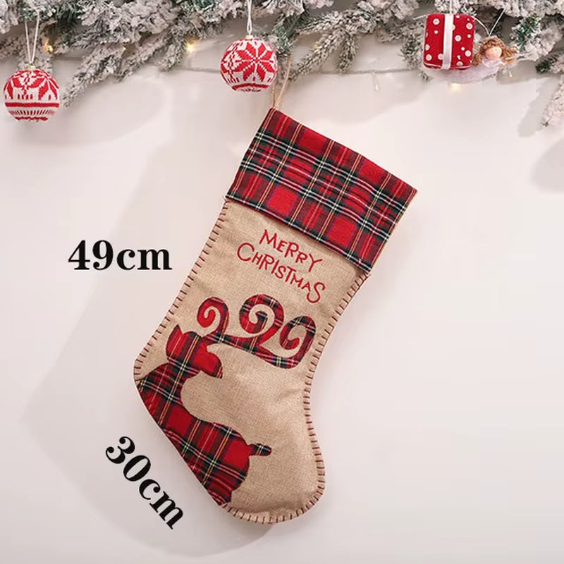 Christmas Stocking Large Xmas Gift Bags Fireplace Decoration Socks New Year Candy Holder Christmas Decor for Home