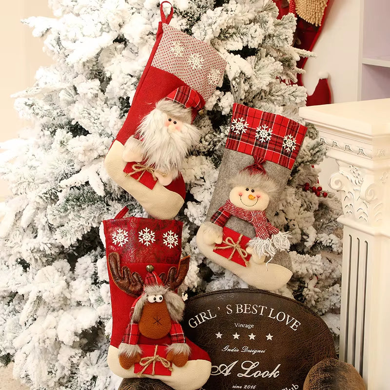 Christmas Stocking Large Xmas Gift Bags Fireplace Decoration Socks New Year Candy Holder Christmas Decor for Home