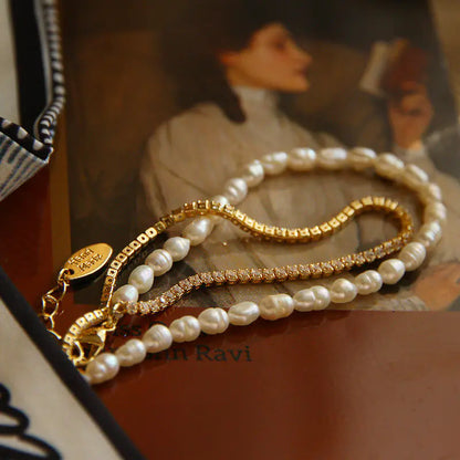 Delicate Freshwater Pearl Double Layer Bracelet for Women