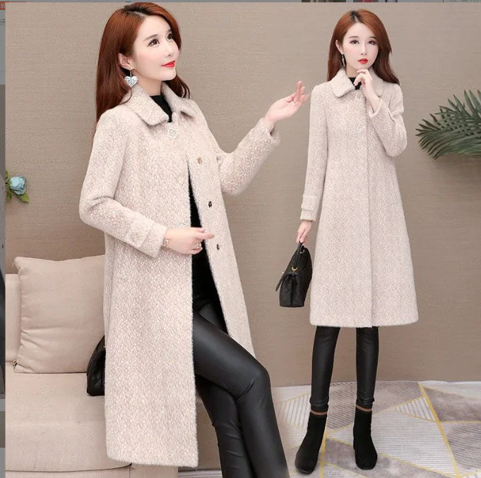 Mid-Length Padded Imitation Mink Fleece Coat for Women.