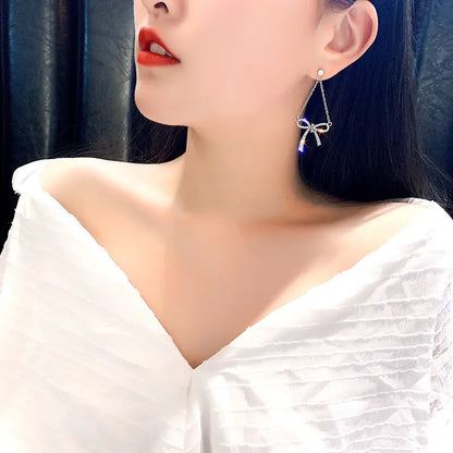Bowknot Earrings with Zirconia - Fashionable Long Dangles