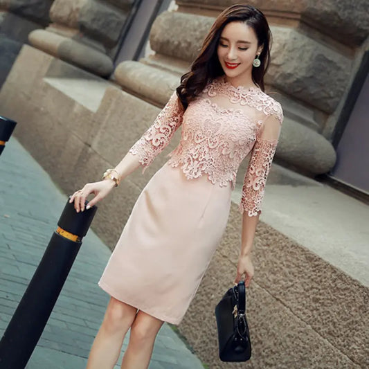 Fashionable Lace Bodycon Dress - Lace Midi Dress