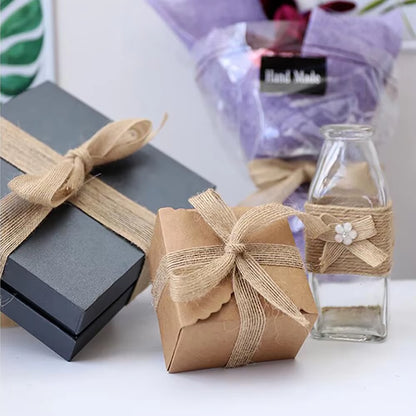 5M/Roll Natural Jute Burlap Hessian Ribbon Rolls Wedding Party Decor