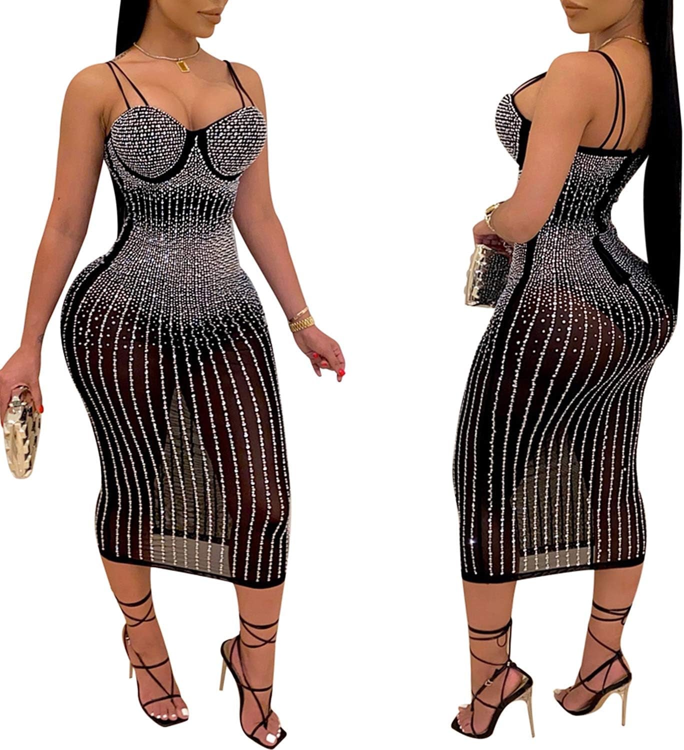 Women Long Sleeve Birthday Dresses Sexy Hot Diamond Process Sexy Dress Party