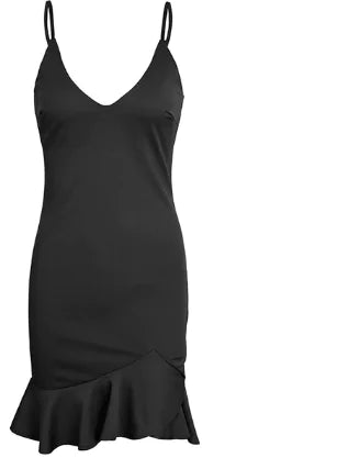 Sleeveless Ruffle Hem Dress in Solid Color