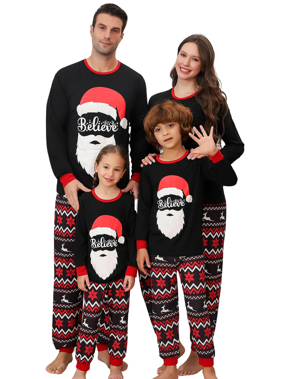 Onancehim Family Christmas Pajamas Matching Sets Xmas Pajamas for Women/Men/Couples 2 Piece Christmas Pjs Matching Set Long Sleeve Pajama Outfit Holiday Lounge Sleepwear(Youth12-14TBlack Hat)
