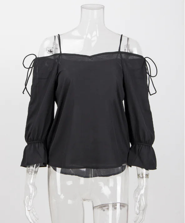 Off-Shoulder Chiffon Blouse with Straps for Women