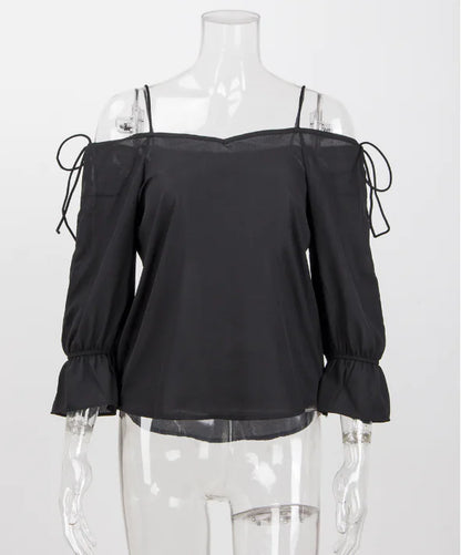 Off-Shoulder Chiffon Blouse with Straps for Women