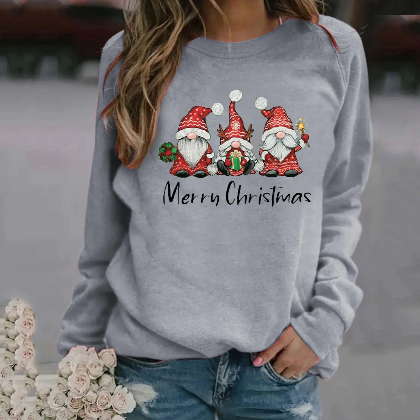Women's Christmas Pattern Long Sleeve Round Neck Sweater