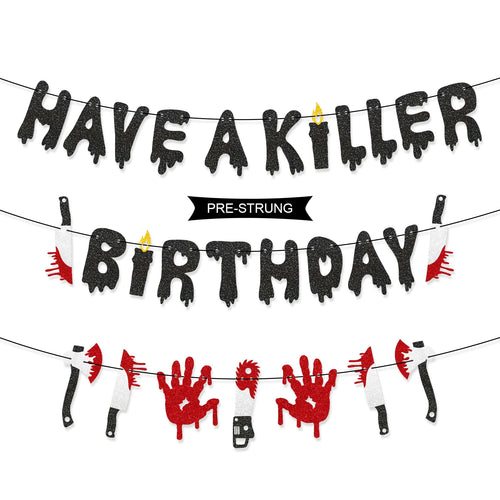Stcomart Pre-Strung 6ft Glitter Have a Killer Birthday Halloween Banner for Halloween Birthday Party Decorations Scary Bloody Halloween Decorations Black