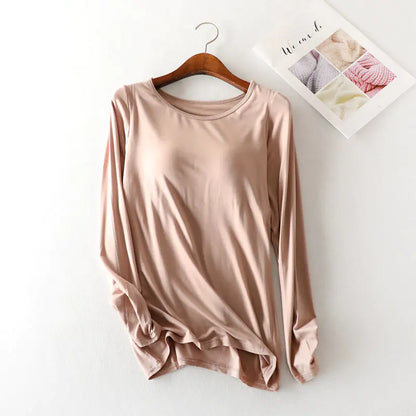 Modal Long Sleeve Pajamas with Chest Pads for Women