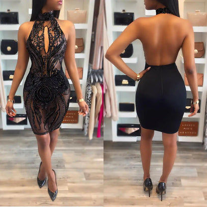 Sequin Sheer Back Dress, Sequin Dress